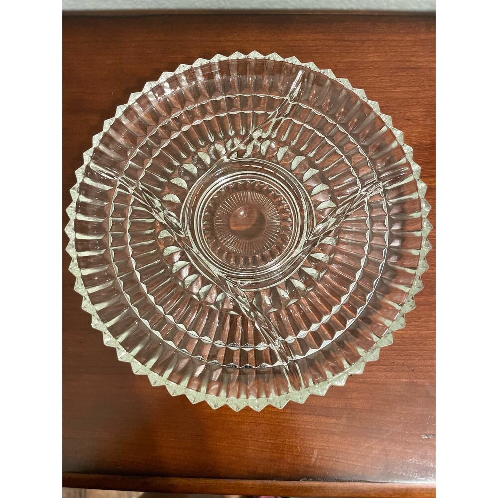 Vintage Kromex glass 12” 5 compartment relish tray.